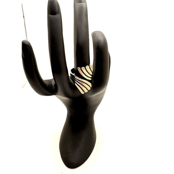 Vintage Sterling Silver Adjustable Wraparound Ring Abstract Fan Design Size 7 - Picture 2 of 5